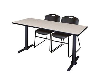 Regency 60-inch Metal & Wood Cain Maple Table with Zeng Stack Chairs, Black
