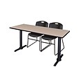 Regency Cain 66 x 24 Training Table, Beige and 2 Zeng Stack Chairs, Black (MTRCT6624BE44BK)