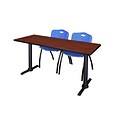 Regency Cain 66 x 24 Training Table, Cherry and 2 M Stack Chairs, Blue (MTRCT6624CH47BE)