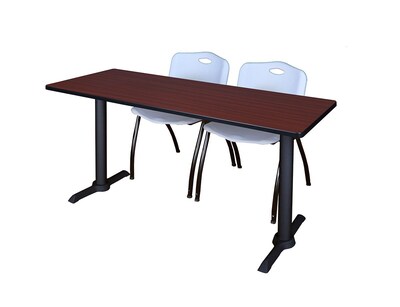 Regency Seating Cain 66 x 24 Training Table, Mahogany & 2 M Stack Chairs, Grey (MTRCT6624MH47GY)