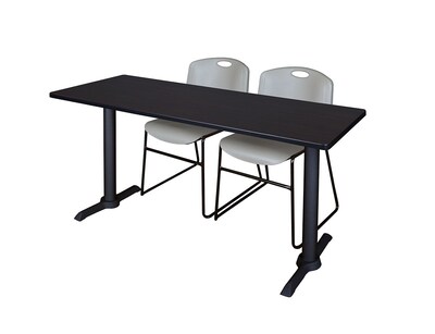 Regency Seating Cain 66 x 24 Training Table, Mocha Walnut & 2 Zeng Stack Chairs, Grey (MTRCT6624MW44GY)