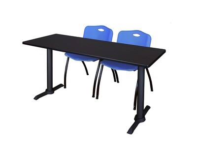 Regency Seating Cain 66 x 24 Training Table, Mocha Walnut & 2 M Stack Chairs, Blue (MTRCT6624MW47BE)
