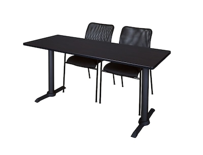 Regency Seating Cain 66 x 24 Mochan Walnut Training Table & 2 Mario Stack Chairs, Black (MTRCT6624MW75BK)