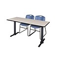 Regency Cain 66 x 24 Training Table, Maple and 2 Zeng Stack Chairs, Blue (MTRCT6624PL44BE)
