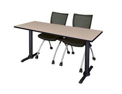 Regency Seating Cain 72 x 24 Training Table, Beige & 2 Apprentice Chairs, Black (MTRCT7224BE09BK)