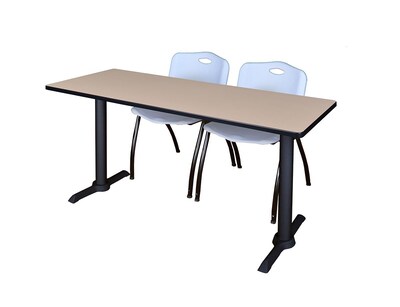 Regency Seating Cain 72 x 24 Training Table, Beige & 2 M Stack Chairs, Grey (MTRCT7224BE47GY)