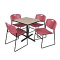 Regency Training & Hospitality 30-inch Square Laminate Table with 4 Chairs, Burgundy