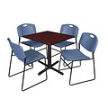 Regency 30-inch Laminate Square Table with 4 Chairs, Mahogany & Blue