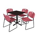 Regency 36-inch Square Table with 4 Chairs, Burgundy
