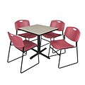 Regency 30-inch Square Table with 4 Chairs, Maple & Burgundy
