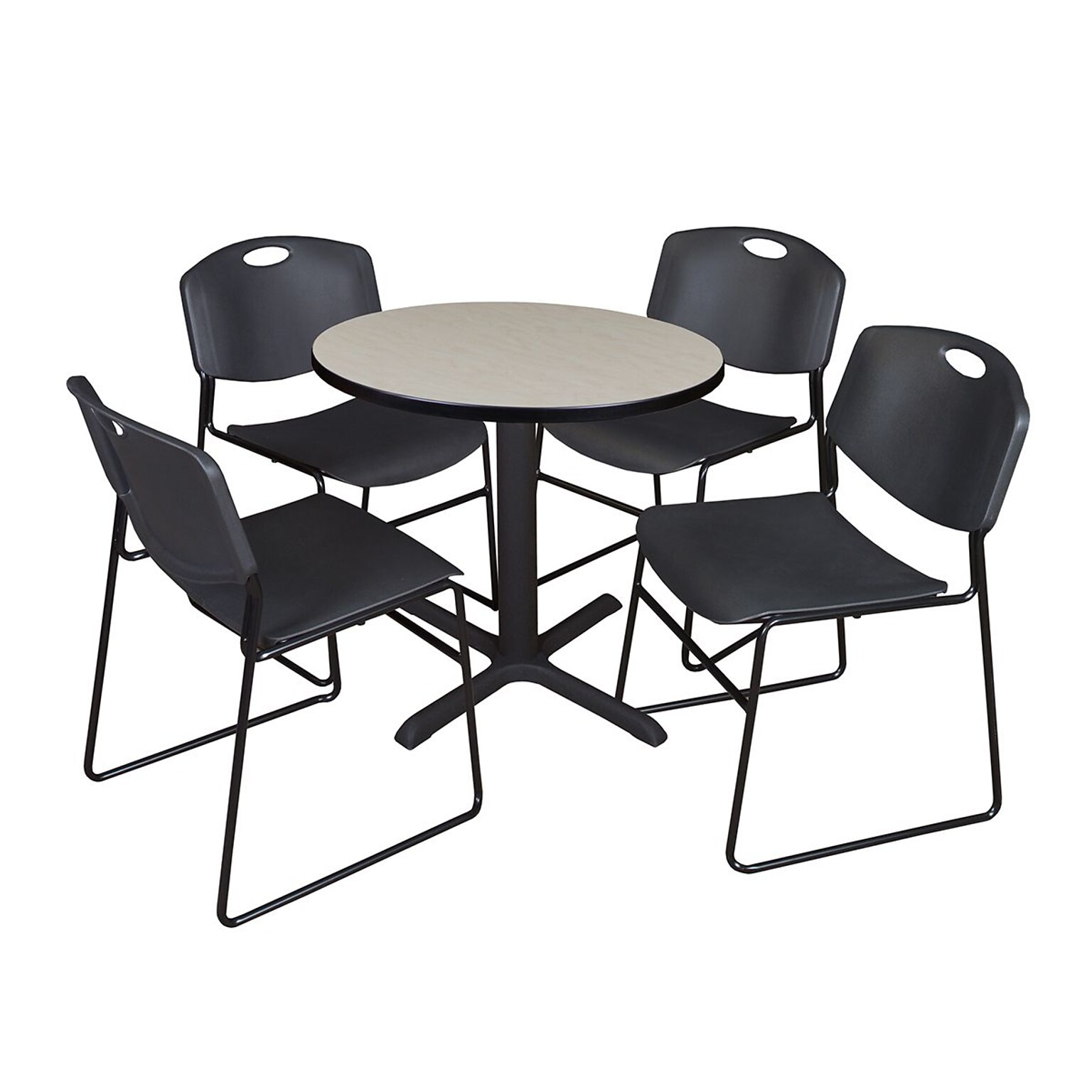 Regency 30-inch Round Table with 4 Chairs, Black (TB30RNDPL44BK)