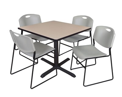 Regency 36-inch Square Table with 4 Chairs, Gray (TB3636BE44GY)