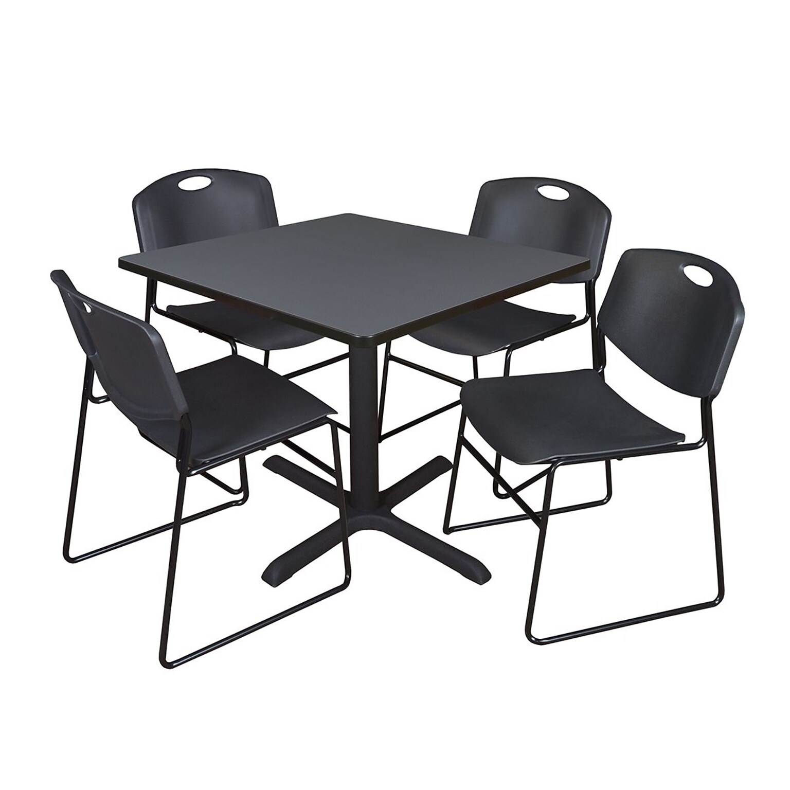 Regency 36-inch Laminate Square Table with 4 Chairs, Black (TB3636GY44BK)