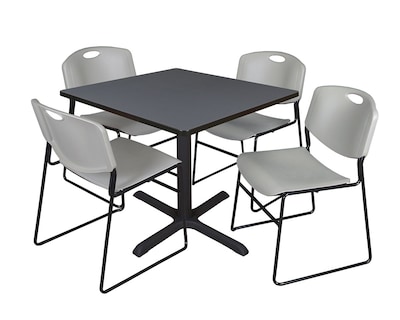 Regency 36-inch Laminate Square Table with 4 Chairs, Grey