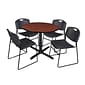 Regency Cain 36" Round Breakroom Table in Cherry With 4 Zeng Stack Chairs in Black (TB36RNDCH44BK)