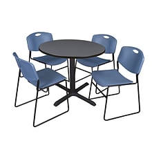 Regency 36-inch Training & Hospitality Round Shape Laminate Table with 4 Chairs, Blue (TB36RNDGY44BE