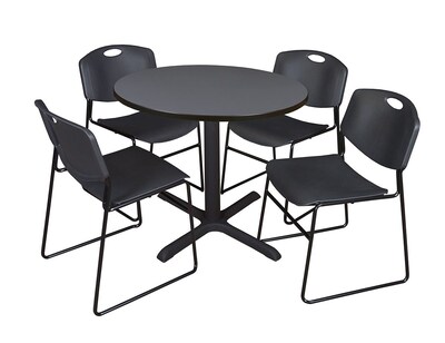 Regency Cain Breakroom Table, 36W, Gray & 4 Zeng Stack Chairs, Black (TB36RNDGY44BK)