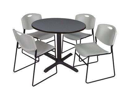 Regency 36-inch Training & Hospitality Round Shape Laminate Table with 4 Chairs, Gray (TB36RNDGY44GY)