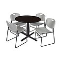 Regency 36-inch Laminate Round Shape Table with 4 Chairs, Mocha Walnut & Gray