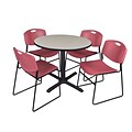 Regency 36-inch Round Shape Laminate Table with 4 Chairs, Burgundy