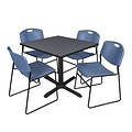 Regency 42-inch Square Table with Cain Base & 4 Zeng Stack Chairs, Blue