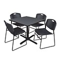 Regency 42-inch Square Table with Cain Base & 4 Zeng Stack Chairs, Black