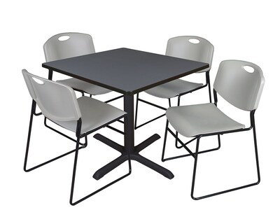 Regency 42-inch Square Table with Cain Base & 4 Zeng Stack Chairs, Gray (TB4242GY44GY)