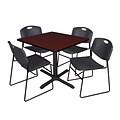Regency Cain 42 Square Breakroom Mahogany Table w/4 Zeng Black Stack Chairs (TB4242MH44BK)
