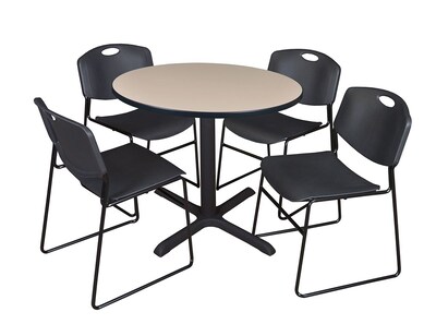 Regency 42-inch Laminate Round Table with 4 Chairs, Black (TB42RNDBE44BK)