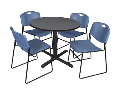 Regency Seating Cain 42 Round Breakroom Table- Grey & 4 Zeng Stack Chairs- Blue