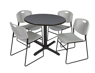 Regency 42-inch Laminate Round Table with 4 Zeng Stack Chairs, Gray