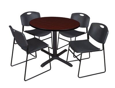 Regency 42-inch Round Laminate Table with Zeng Stack Chairs, Black