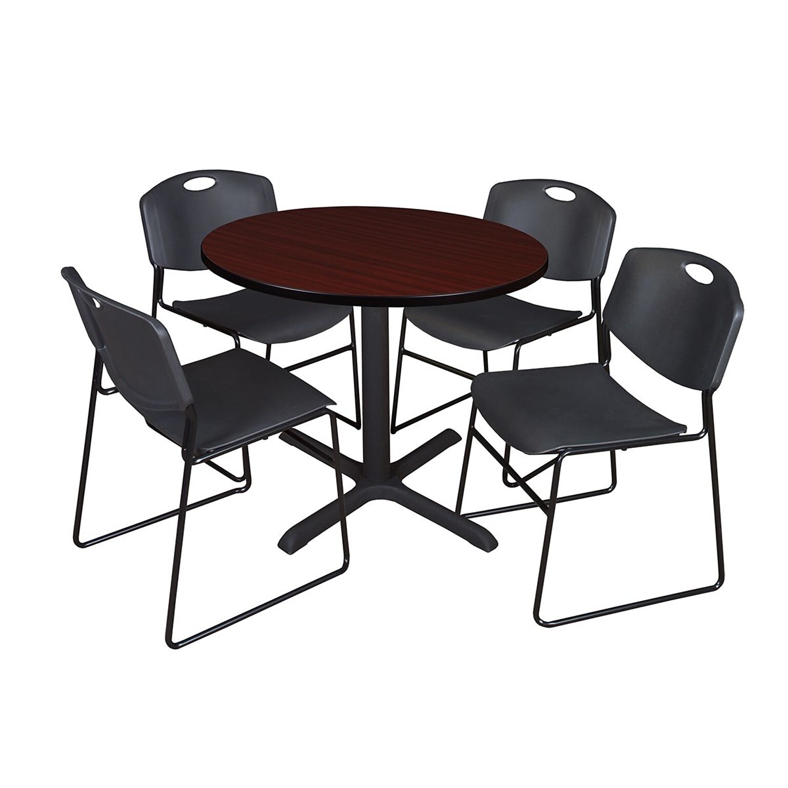 Regency 42 Round Laminate Table with Zeng Stack Chairs, Black (TB42RNDMH44BK)