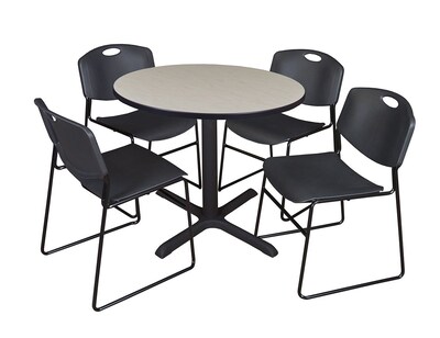 Regency 42-inch Laminate Round Table with 4 Zeng Stack Chairs, Maple & Black