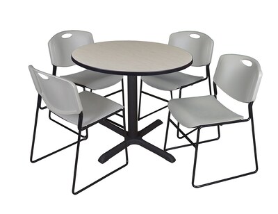 Regency Seating Cain 42 Round Breakroom Table- Maple & 4 Zeng Stack Chairs- Grey