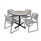 Regency Seating Cain 42" Round Breakroom Table- Maple & 4 Zeng Stack Chairs- Grey