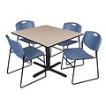 Regency 48-inch Square Laminate Table with 4 Zeng Stack Chairs, Beige & Blue