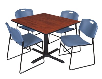 Regency 48-inch Square Laminate Cherry Table with 4 Zeng Stack Chairs, Blue (TB4848CH44BE)