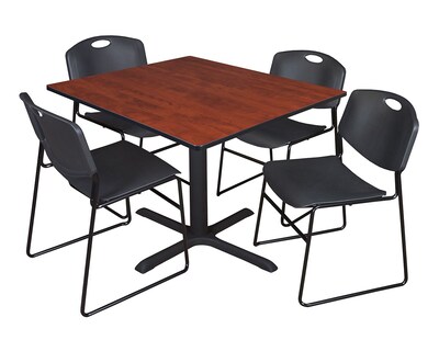 Regency 42-inch Square Laminate Cherry Table with 4 Zeng Stack Chairs, Black
