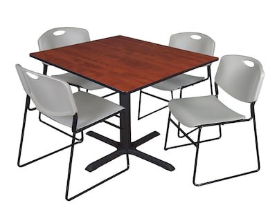 Regency 48-inch Square Laminate Cherry Table with 4 Zeng Stack Chairs, Gray (TB4848CH44GY)