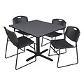 Regency 48-inch Square Laminate Table Cain Base with 4 Chairs, Gray & Black