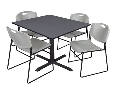 Regency 48-inch Square Laminate Table Cain Base with 4 Chairs, Gray