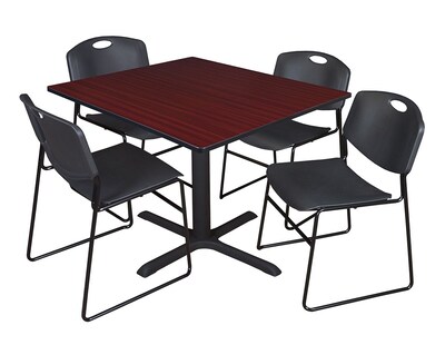 Regency 48-inch Laminate Square Table with 4 Chairs, Mahogany & Black (TB4848MH44BK)