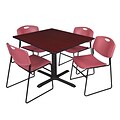Regency 48-inch Laminate Square Table with 4 Chairs, Mahogany & Burgundy