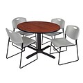 Regency 48-inch Round Cherry Table with Zeng Stack Chairs, Gray