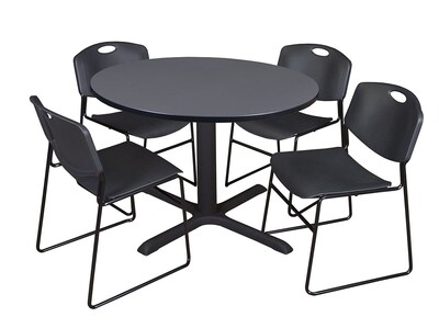 Regency 48-inch Round Laminate Table with 4 Zeng Stack Chairs, Black