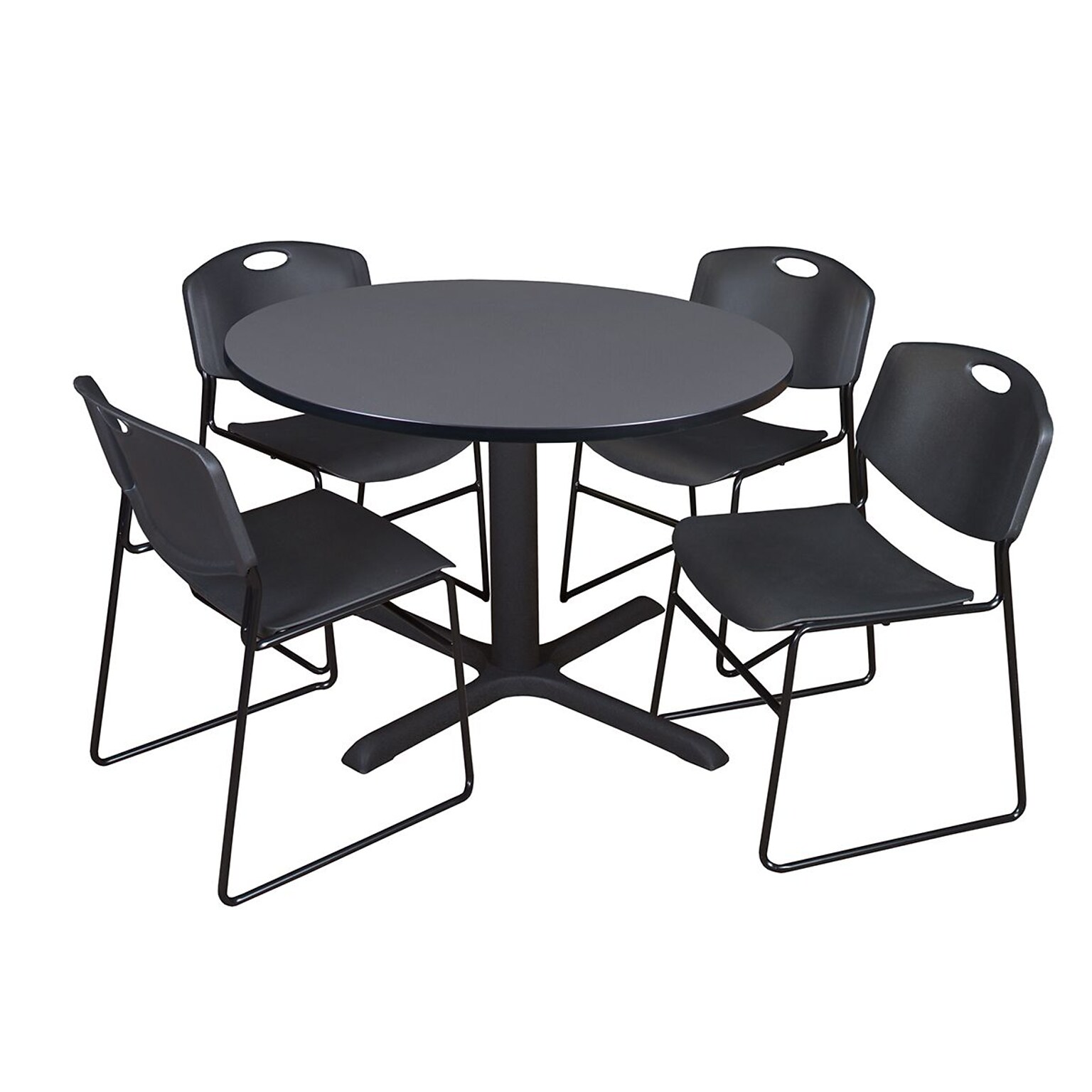 Regency 48 Round Laminate Table with 4 Zeng Stack Chairs, Black (TB48RNDGY44BK)