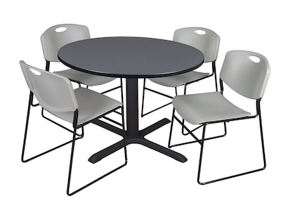 Regency 48-inch Round Laminate Table with 4 Zeng Stack Chairs, Gray