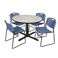Regency 48-inch Round Laminate Maple Table with Zeng Stack Chairs, Blue