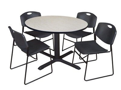 Regency 48-inch Round Laminate Maple Table with Zeng Stack Chairs, Black
